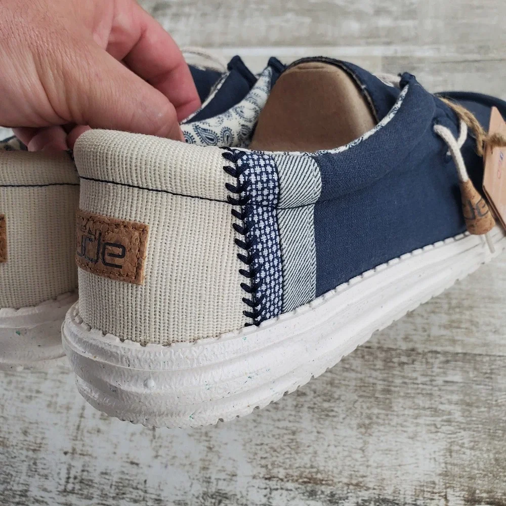 Hey Dude Wally Linen Mens Loafer Shoes Sz 12 Slip On Loafers Navy